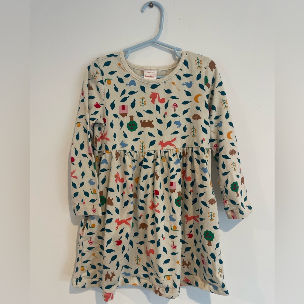 Hanna Andersson cute long sleeved printed forest animals dress girls size 5T
